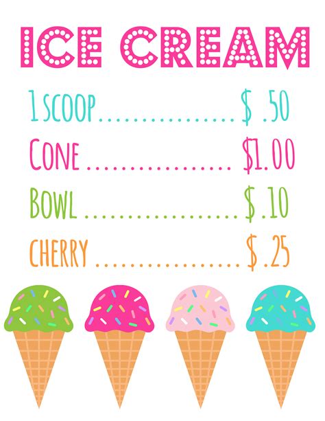 Ice Cream Sign Printable